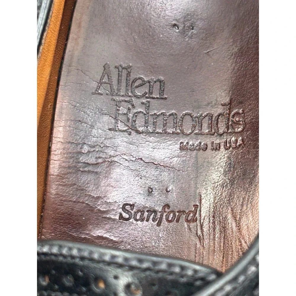 Allen Edmonds Sanford Black‎ Leather Cap Toe Brogue Derby Shoes Men Sz 8D 5207